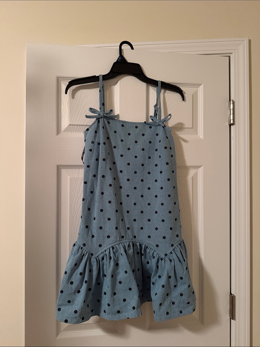 Avec Les Filles Light Blue Polka Dot Tie-Shoulder Sundress